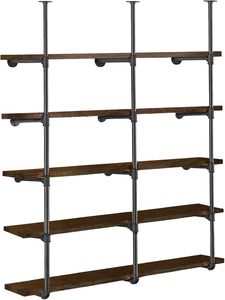 Scaffale Aperto Industriale in Ghisa a 5 Ripiani, 180 cm di Altezza, 30 cm di Profondità, Autoportante o da Parete, Stile Rustico Fai-da-Te per <span class=keywords><strong>Dispensa</strong></span> - Product Image 1