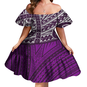Prezzo basso all'ingrosso personalizzato Doble Layer Ruffle Sleeve Party Dress polinesiano Hawaii Tribal Print Chiffon abiti a strati di grandi dimensioni - Product Image 3