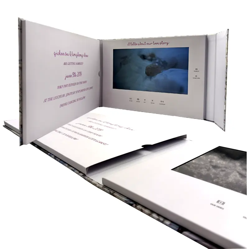 Opular-tarjeta de visita con pantalla LCD, folleto de lujo para invitaciones de boda, Impresión de vídeo
