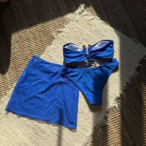 Conjunto de bikini de 3 piezas para mujer al por mayor, con decoración metálica, top bandeau, falda de malla para cubrir el traje de baño, ropa de playa - Product Image 5