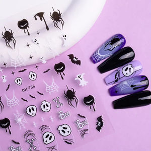 Honey Girl <span class=keywords><strong>Halloween</strong></span> en relieve Nail Art Decals New Spider Web Vampire Zombie Bone Hand Stickers Adhesivo <span class=keywords><strong>de</strong></span> plástico decorativo Henna - Product Image 1
