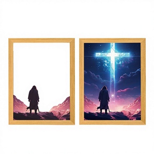 Hot Selling Handmade Still Life Jesus Christ Light <b>Painting</b> on Black Wood <b>Frames</b> Faithful Shadow Box - Product Image 4