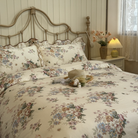 Parures de lit de luxe à volants 3 pièces 100 % coton pur imprimé réactif motif floral élégant pour lits simples et doubles