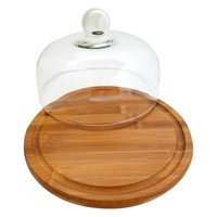 En gros Offre Spéciale Élégant Base En Bois Transparent Fromage Dôme Couvercle De Gâteau En Verre