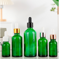 Flacon compte-gouttes en verre vert de plusieurs tailles, bouchons pipette noirs opaques, pour huiles essentielles, sérums faciaux, contenants cosmétiques vides