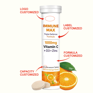 Comprimés effervescents de <span class=keywords><strong>vitamine</strong></span> <span class=keywords><strong>C</strong></span>, D3 et <span class=keywords><strong>zinc</strong></span> de haute qualité en gros pour le soutien immunitaire, 4 grammes par comprimé, 20 comprimés par flacon - Product Image 2