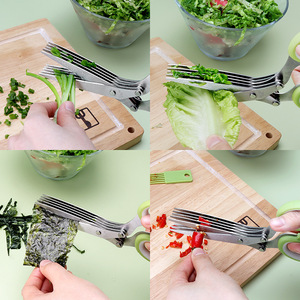 Kitchen Shears Spices Cooking Tools Stainless Steel Herb <strong>Scissors</strong> for Shearing Lettuce Cilantro with 5 Blades and Cover - Product Image 3