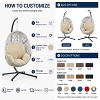 Fauteuil suspendu de qualité commerciale avec support, chaise œuf en osier robuste, mobilier de salon d'extérieur toutes saisons pour complexe hôtelier