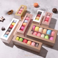 Boîtes à macarons recyclables en gros avec fenêtre transparente, en carton kraft, pour l'emballage de pâtisseries, de gâteaux, de macarons, de desserts et de biscuits