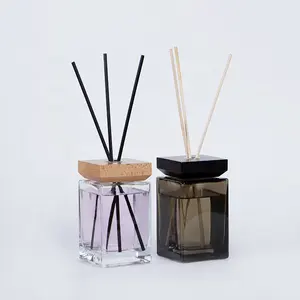 500ml empty square grey aroma oil reed fragrance diffuser glass bottles wood cap