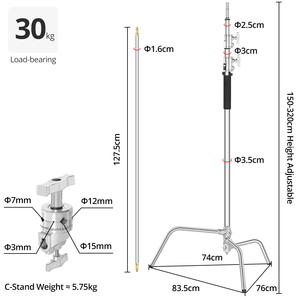 AMBITFUL 150 - 320cm Soporte de Luz Profesional de Acero Inoxidable para Fotografía, Tipo C, Resistente, con Patas Mágicas y Bolsas de Arena - Product Image 2