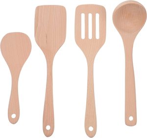Ensemble d'ustensiles de cuisine en bois résistant à la chaleur, sans peinture, antiadhésif, avec spatule, cuillères et louche - Product Image 1