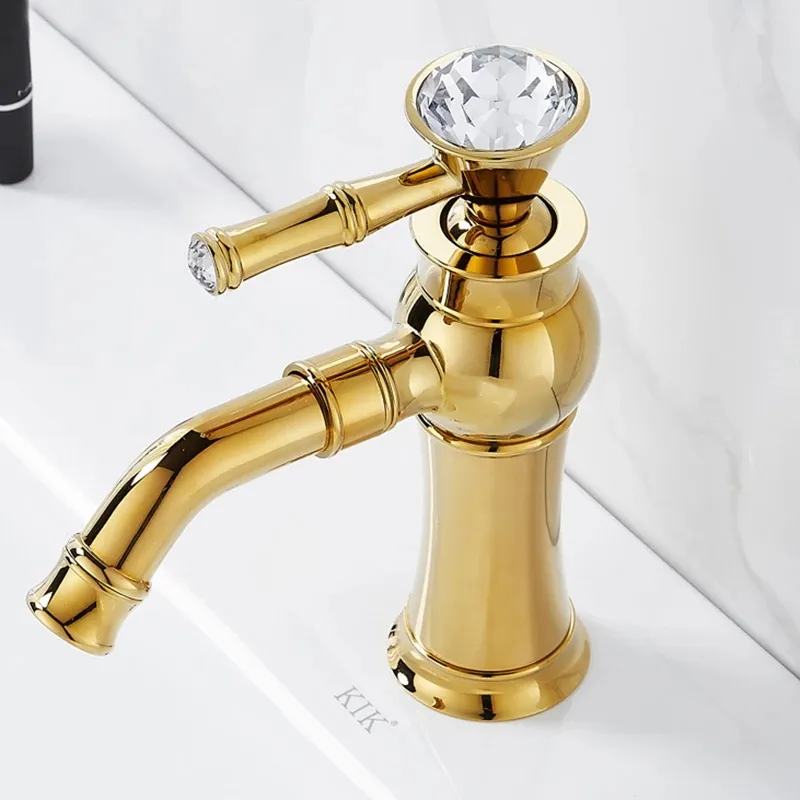 Grifo de lavabo dorado para baño, mezclador de latón con cerámica, acabado dorado, novedad
