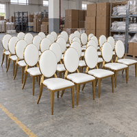 Chaise de salle à manger ovale en acier inoxydable doré avec dossier, en cuir PU blanc, pour mariage, banquet, événement, hôtel, vente en gros