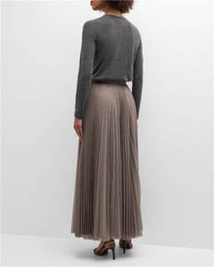 2024 Winter Custom Elegant High Waist <strong>Pleated</strong> Plus Size Embellished Tulle <strong>Maxi</strong> <strong>Skirt</strong> for Women - Product Image 5