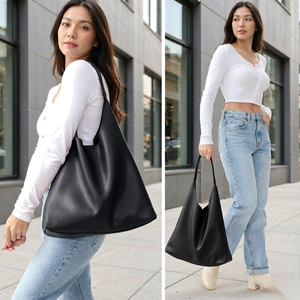 Women's 21L Bohemian Hobo Tote Bags Soft Vegan <b>Leather</b> Shoulder Handbag Hasp Closure Slouchy <b>Purses</b> PU <b>Leather</b> Cotton Lining - Product Image 6