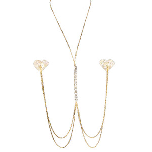 Nueva llegada amor corazón chapado en oro pecho parche club nocturno estilo Sexy multicapa Rhinestone pezón <span class=keywords><strong>Piercing</strong></span> cuerpo <span class=keywords><strong>cadena</strong></span> - Product Image 5