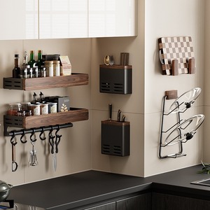 Étagère de rangement murale pour cuisine Xinyi Sanitary Ware, en bois massif, multi-niveaux, pour épices, couteaux et ustensiles de cuisine - Product Image 1