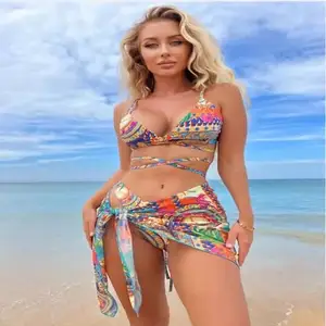 2024 New Fashion Women Summer Beachwear Factory Wholesale 3 Piece Swimsuit Set Bikini Swimwear