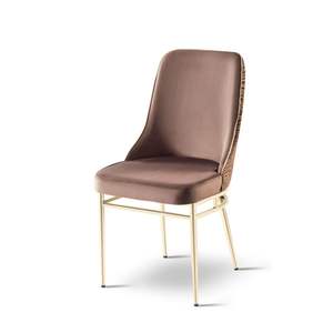 Silla de Comedor Moderna Marmaris Marrón, Asiento Tapizado, Patas de Acero Inoxidable, Muebles para el Hogar - Product Image 3