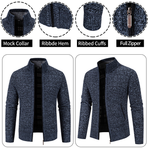Cardigan à col roulé zippé boutonné en molleton respirant pour homme à manches longues en jacquard brodé personnalisé - Product Image 5