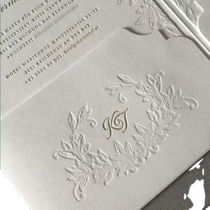 ชุดการ์ดเชิญงานแต่งงานสุดหรู พร้อมซองจดหมาย พิมพ์แบบ Letterpress กระดาษออฟเซ็ต  ตกแต่งลายนูน  งานพิมพ์แบบกำหนดเอง จัดส่งรวดเร็ว - Product Image 3