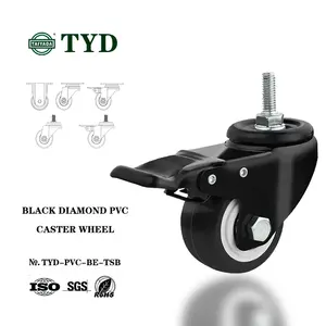 2in/50mm PU/PVC Threaded Stem Caster Wheel With Brake For Furniture/shelf/rack Small Wheels For Carts