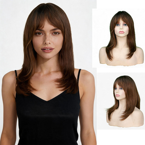 Peluca sintética larga y lisa para mujer, con flequillo, de aspecto natural, resistente al calor, para uso diario. - Product Image 1