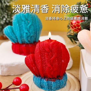 Glove Shaped Scented Candle <b>Red</b> Blue Christmas Home Decoration Handmade Soy Wax Aromatherapy <b>Ornament</b> - Product Image 3
