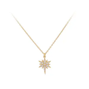 Ins Modeschmuck Silber Halsketten Lichtstrahlen Acht zackiger Stern Zirkon Anhänger vergoldete Halsketten für Frauen