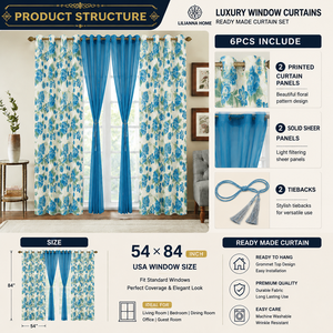 En Stock, Venta al por Mayor, Juego de 6 Cortinas Florales de 54x84 Pulgadas, Cortinas <span class=keywords><strong>para</strong></span> Ventana con Paneles Transparentes y Lazos, Cortinas Rideaux De Maison - Product Image 2
