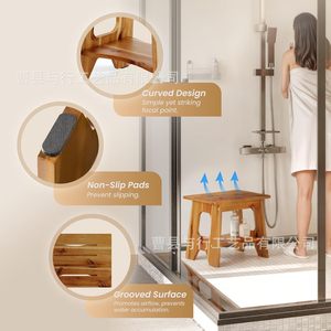Tabouret de salle de bain en bois massif avec marchepied pour la douche, le rasage et le bain - Product Image 3