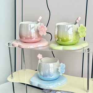 Md196 Bonito Sobremesa Nórdica Sorvete Chá Leite Café Da Manhã Caneca De Café De Cerâmica Com Alça De Flor Copos De Suco Drinkware - Product Image 5