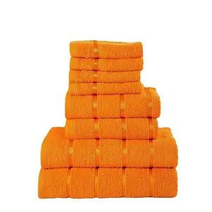 Ensemble de serviettes en laine orange, serviette 100% coton pour la main du visage de bain, serviette de taille de couleur personnalisée