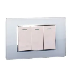 Interruptor de parede com fornecimento direto da fábrica, painel de placa de vidro temperado 10A, 3 gang, 1 way, 2 way, botão de pressão, interruptores de luz