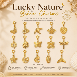 Amuletos de Bikini Lucky Nature |   Colgantes de Acero Inoxidable con Baño de Oro PVD de 18K con Iconos de la Naturaleza |   Impermeable, Hipoalergénico y Resistente al Deslustre - Product Image 1
