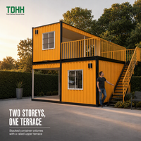 Rumah Kontainer Dua Lantai TDHH, Villa Prefab Paket Siap Pasang, Balkon Bergelombang, Tangga, Grosir OEM
