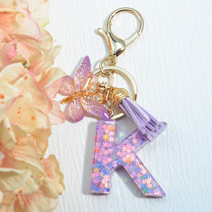 Llavero de Coche para Mujer con Colgante Personalizado de Letras Inglesas, Lentejuelas, Copo de Nieve, Borla y Mariposa - Product Image 6