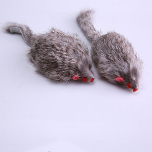 Grosir mainan kucing bulu kelinci dengan tikus berlari Mini lucu bermain tikus abu-abu mainan warna kucing - Product Image 1