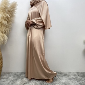 Robe de prière longue modeste unie avec foulard intégré et poches latérales 6675 # - Product Image 5