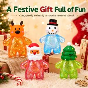 Lot de 4 jouets squishy de Noël brillants en TPR, jouets anti-stress souples à presser, style mignon Père Noël, décorations d'arbre, cadeaux de Noël - Product Image 2