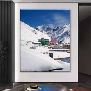 Toile murale Himalaya Snow Town – Maisons colorées et <span class=keywords><strong>paysage</strong></span> de sommet enneigé, toile imprimée pour la décoration de la maison - Product Image 4