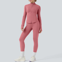 Chaqueta de yoga de alta compresión personalizada con cuello simulado, orificios para los pulgares, cremallera completa, para fitness, gimnasio, running, ropa deportiva para mujer, top.
