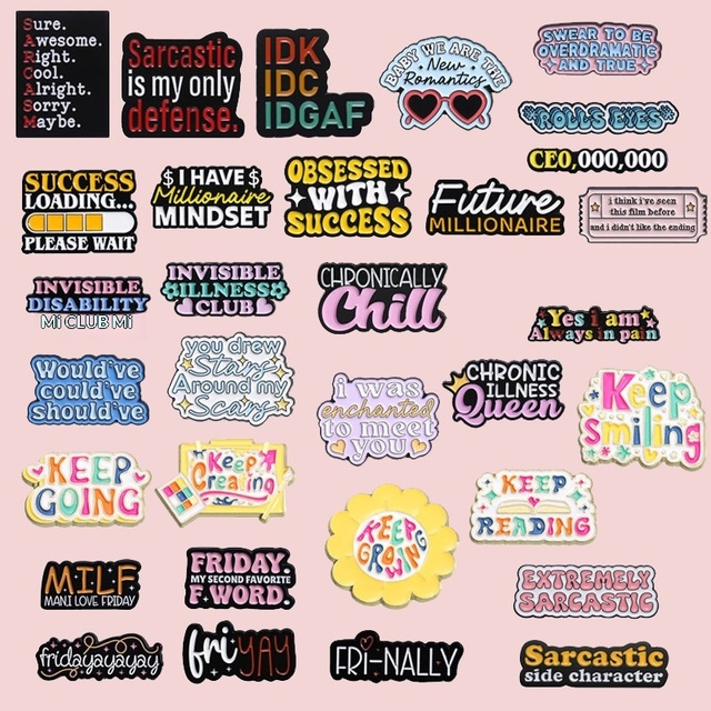 New Inspirational Funny Cartoon Painted English Sentence Brooch Creative Personalized Letter-shaped Badge Metal Lapel Pin