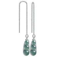 Boucles d'oreilles ethniques en émeraude naturelle bleue en forme de haricot, avec incrustation de jade de qualité glace en argent S925, par Forever Star