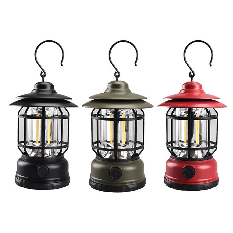 Led Rechargeable Dimming Multifunctional Vintage Lamp Outdoor Portable Camping Lantern With Hook