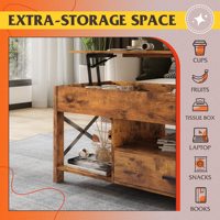 Table élévatrice facile à installer avec rangement, compartiment caché et étagère ouverte avec porte en treillis métallique Table basse élévatrice