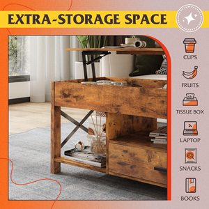 Facile da installare tavolo di sollevamento con ripostiglio, scomparto nascosto e ripiano aperto con rete metallica porta armadio ascensore tavolo da caffè - Product Image 5