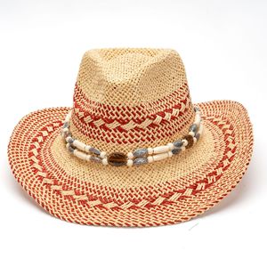 Chapeau de paille tressé à la main bicolore style bohème à large bord roulé pour unisexe, chapeau ethnique en corde de jazz, idéal pour l'été, les voyages en extérieur et la protection solaire - Product Image 3