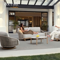 Fauteuil pivotant de jardin moderne en aluminium avec design en corde, chaise de jardin avec coussins résistants aux intempéries pour hôtel et terrasse